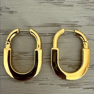 Gold Rectangular Lock Hoop Earrings